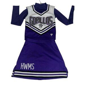 3 Pc Cheerleader Uniform Outfit Costume Gorillas 32" Top 25 Skirt Purple APE